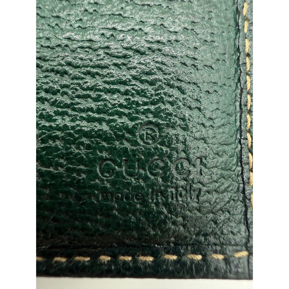 Vintage Gucci GG Canvas W Flap Continental Wallet Forest Green Leather Metal Bar - Picture 3 of 14